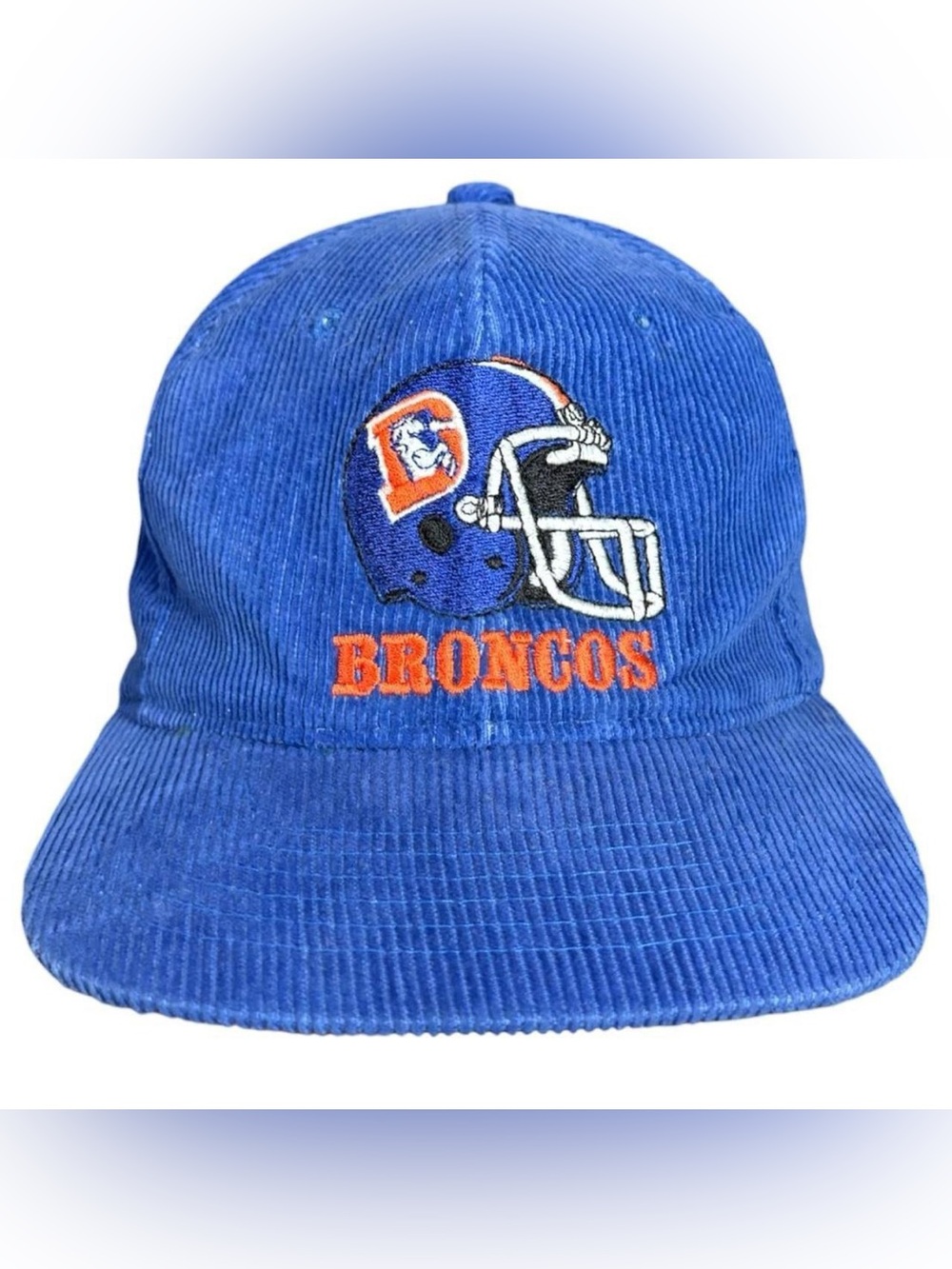 Vintage 90s Denver Broncos Ted Fletcher Corduroy NFL Football Snapback Hat Blue